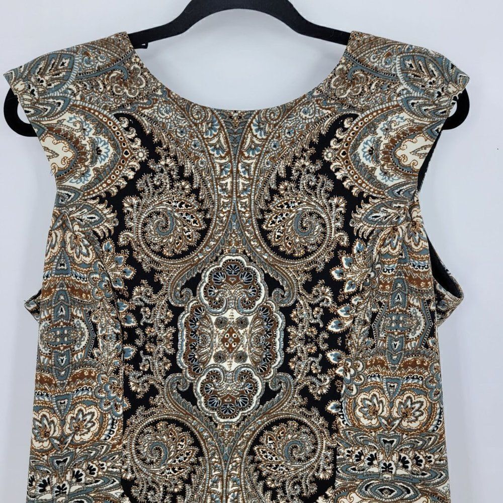 Vintage Dress Barn Sleeveless Shift Dress‎ 14 Brown Gray Paisley Medallion Print - Picture 4 of 12